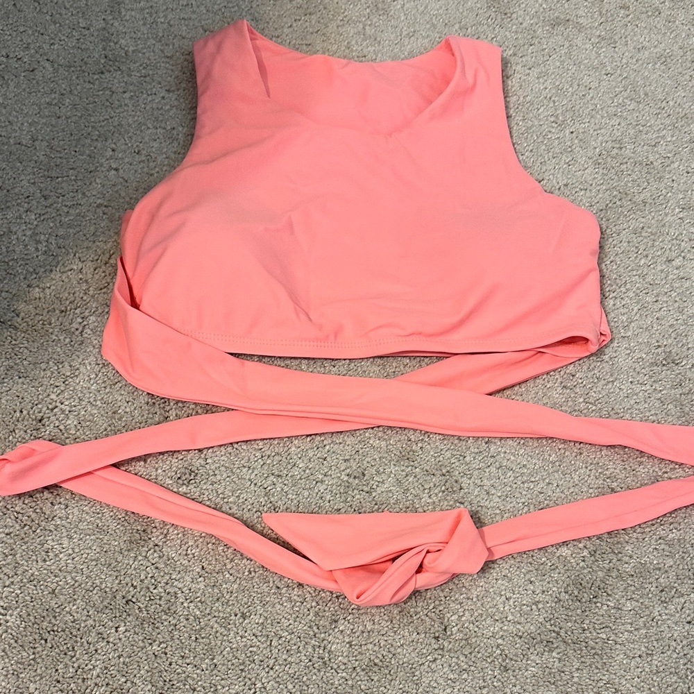 Coral Crop Top with Wrap Tie